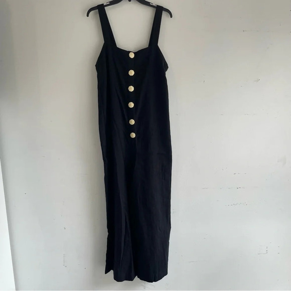 Mary Lawless Lee x Splendid Button Jumpsuit Black Linen Blend 22172 - Picture 5 of 15